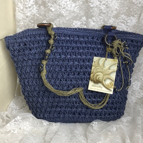 Sun’N’Sand Natural Blue Beaded Shoulder Bag NWT - Picture 1 of 8